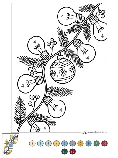 Christmas Bulb Garland with Snowflake Ornament — color by number
