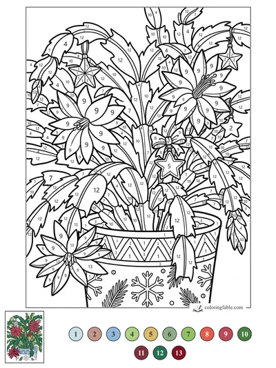 Christmas Cactus with Star Ornaments — color by number
