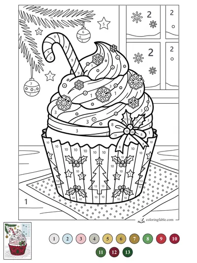 Christmas Cupcake by the Snowy Window — color by number