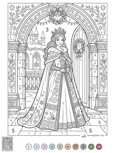 Christmas Snow Queen at the Castle Archway — color by number