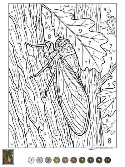 Cicada Clinging to Oak Bark — color by number