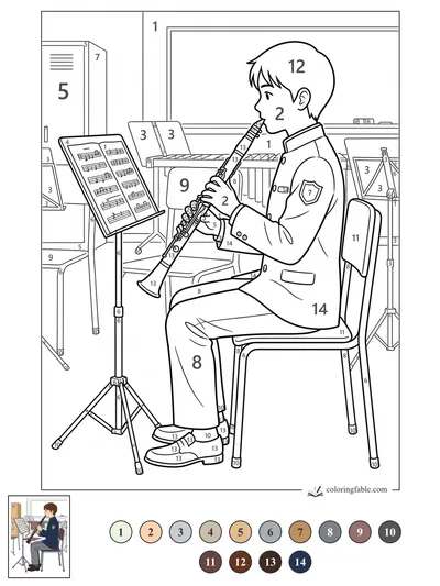 Clarinet Practice Beside the Music Stand — color by number