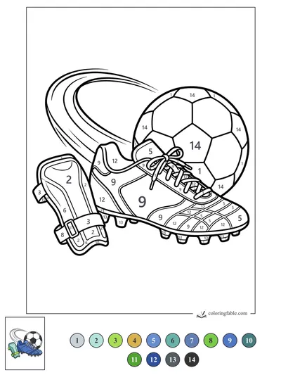 Cleat, Shin Guard, and Spinning Soccer Ball — color by number