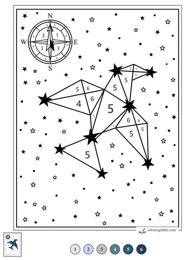 Compass Rose and Geometric Star Path — color by number