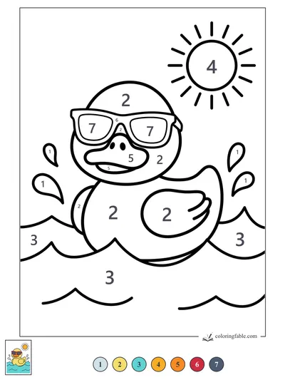 Cool Duck in Sunglasses Riding the Waves — color by number