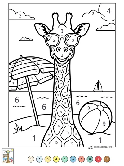 Cool Giraffe at the Beach — color by number