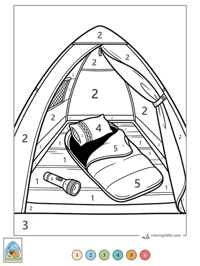 Cozy Tent with Sleeping Bag and Flashlight — color by number