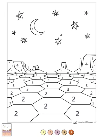Crescent Moon Over Hexagon Desert — color by number