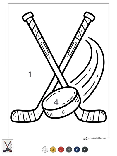 Crossed Hockey Sticks and Flying Puck — color by number