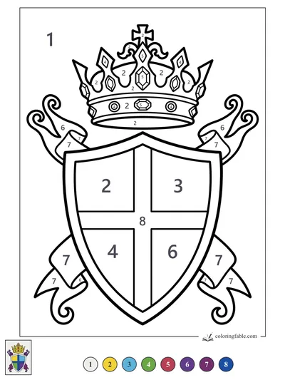 Crown Above a Crossed Shield — color by number