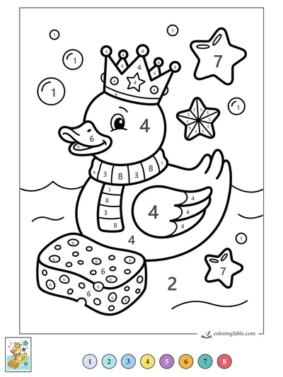 Crowned Duck with Cheese and Stars — color by number
