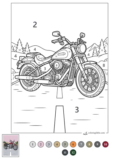 Custom Motorcycle on a Mountain Road — color by number