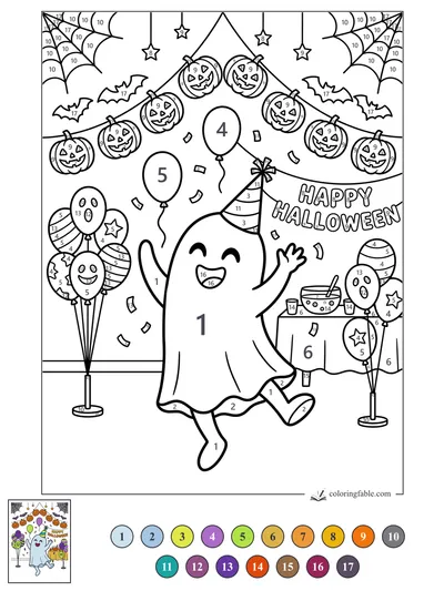 Dancing Ghost at a Halloween Party — color by number