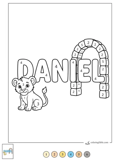 Daniel with a Lion Cub and Stone Arch — color by number