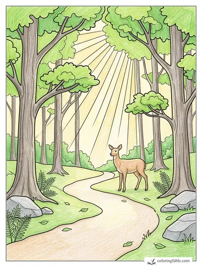 Deer on a Sunlit Forest Trail — colored example