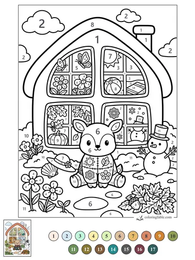Deer’s Four-Season Cottage Game — color by number