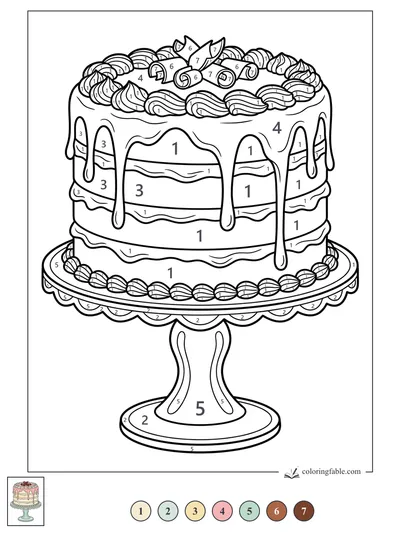 Drip Frosting Cake on a Pedestal Stand — color by number