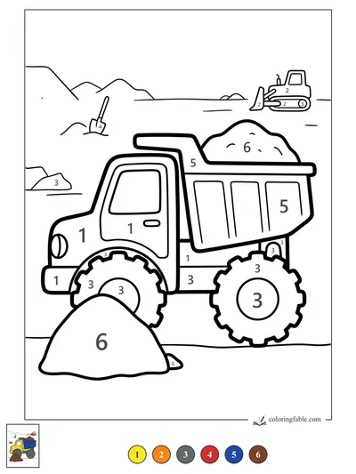 Dump Truck Hauling Dirt at a Work Site — color by number