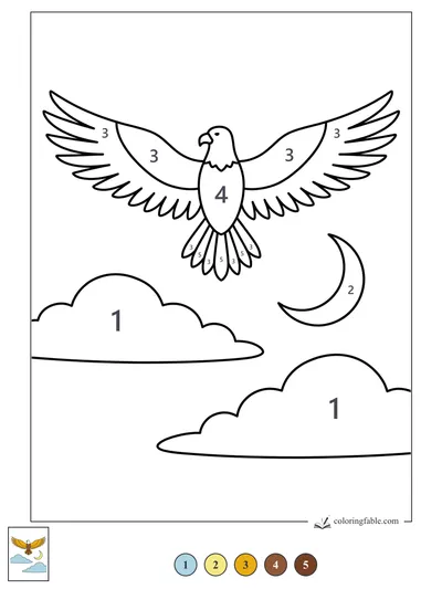 Eagle Gliding Past the Moon — color by number