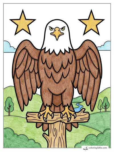 Eagle Spreading Wings Between Two Stars — colored example