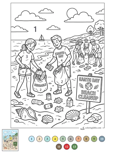 Earth Day Beach Cleanup Crew — color by number