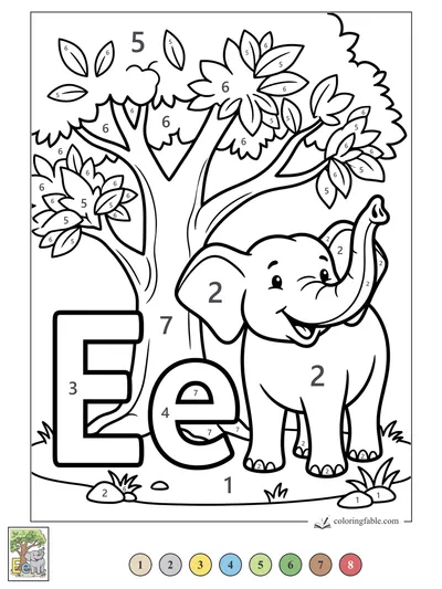 Elephant Under the Letter E Trees — color by number