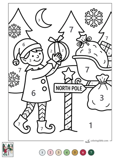 Elf Loading Santa’s Sleigh at the North Pole — color by number
