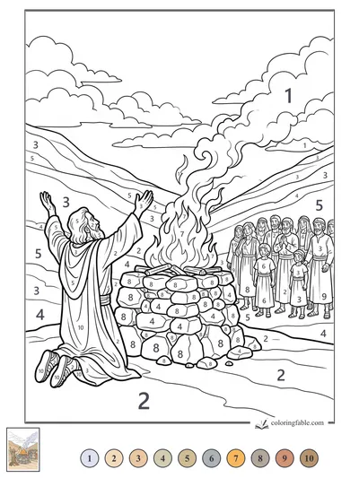 Elijah Prays Beside the Stone Altar — color by number