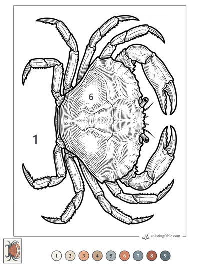 Engraved Crab with Raised Claws — color by number