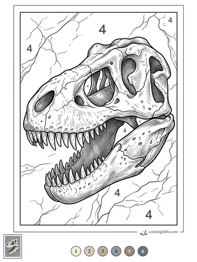 Engraved T. Rex Skull in Cracked Stone — color by number