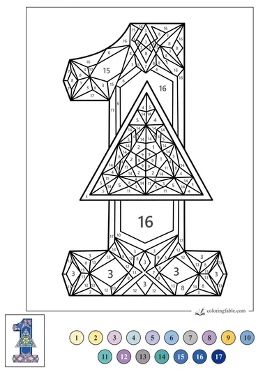 Faceted Gemstone Number One — color by number