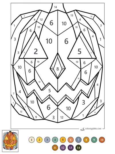 Faceted Jack-o’-Lantern with Diamond Nose — color by number