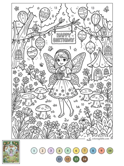 Fairy Birthday Gift in the Lantern Garden — color by number