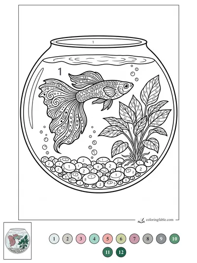 Fancy Betta in a Pebble Fishbowl — color by number