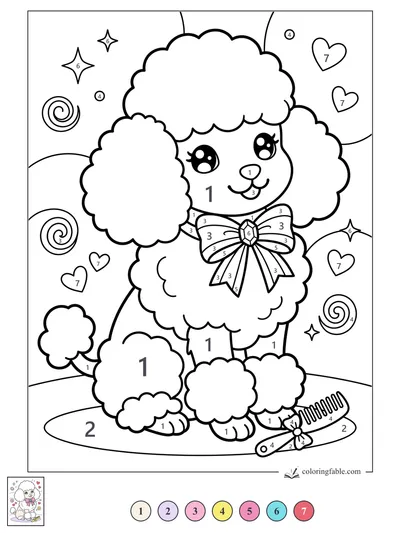 Fancy Poodle Puppy With Bow and Comb — color by number