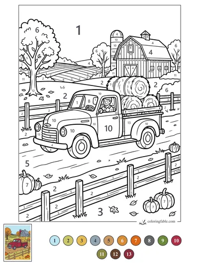 Farm Truck Hauling Hay Past the Barn — color by number
