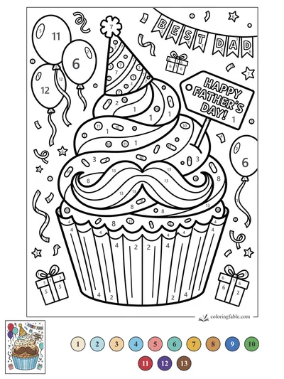 Father’s Day Cupcake with Mustache Frosting — color by number