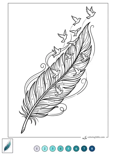 Feather Trail with Tiny Birds — color by number