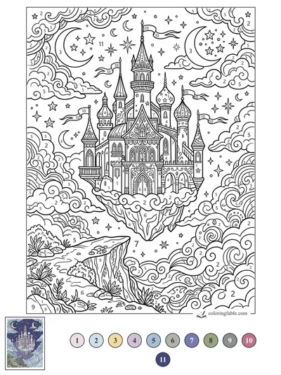 Floating Castle Among Crescent Moons — color by number