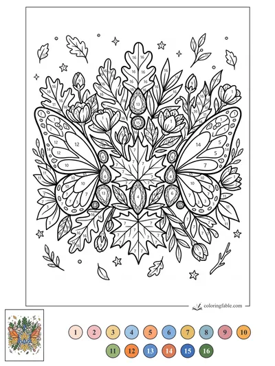 Floral Crown with Butterfly Wings and Jewels — color by number