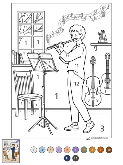 Flute Practice in a Music Room — color by number