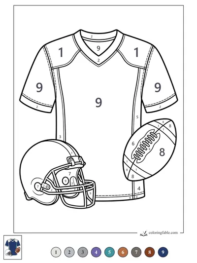 Football Jersey, Helmet, and Laced Ball — color by number