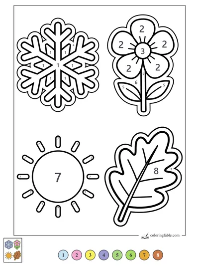 Four Seasons Sticker Shapes — color by number