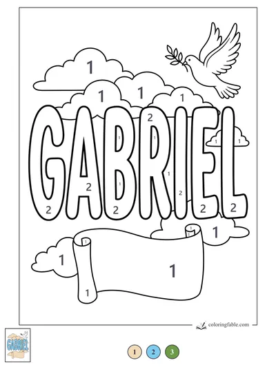Gabriel Name with Dove and Scroll — color by number