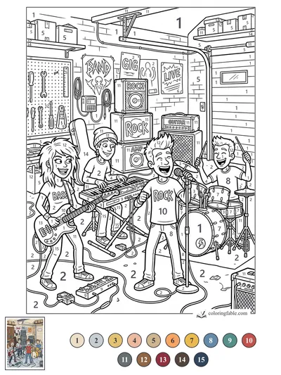 Garage Rock Band Rehearsal — color by number
