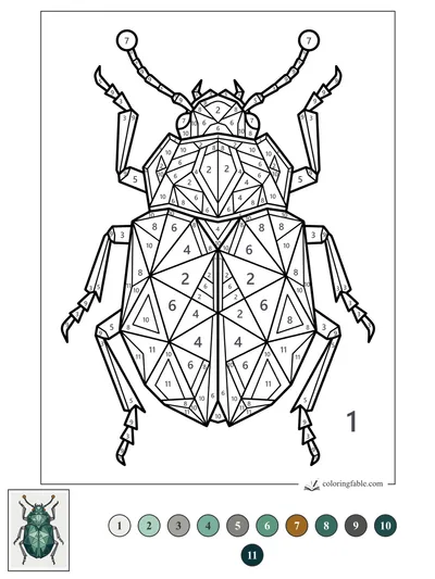 Geometric Beetle With Beaded Antennae — color by number