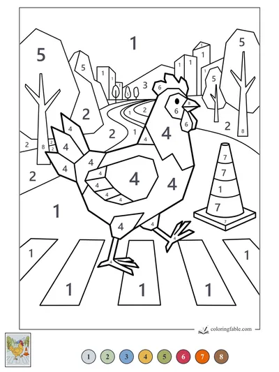 Geometric Chicken at the Crosswalk — color by number