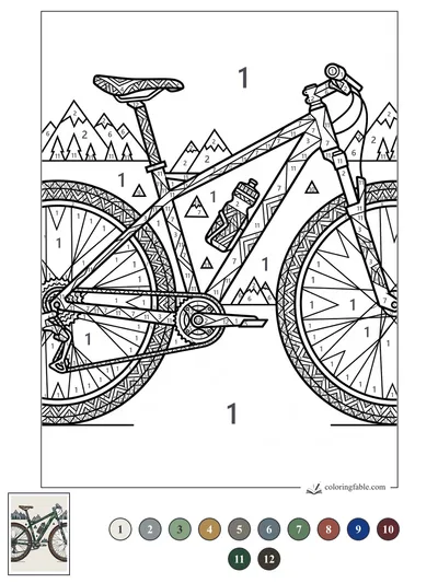 Geometric Mountain Bike on an Alpine Trail — color by number