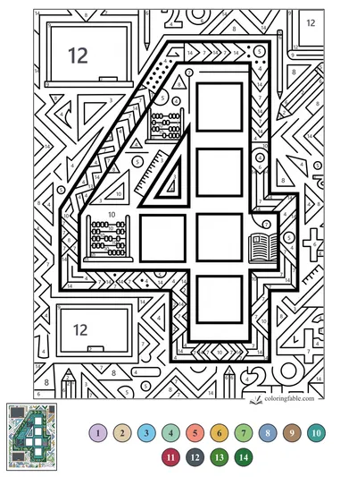 Geometric Number 40 with School Shapes — color by number