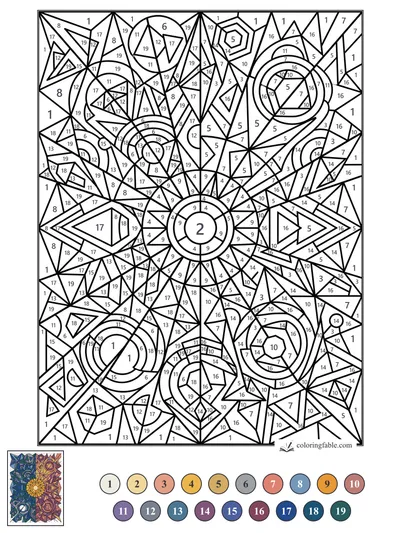 Geometric Stained Glass Sunburst Panel — color by number